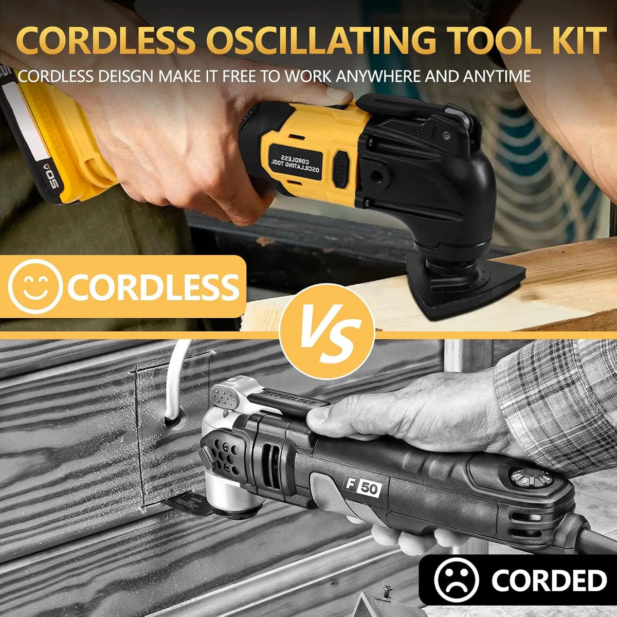 Brushless Cordless Oscillating Multi-Tool 6-Speed 8500-20000 OPM Quick-Change 23-Piece Kit for DeWalt 20V Battery