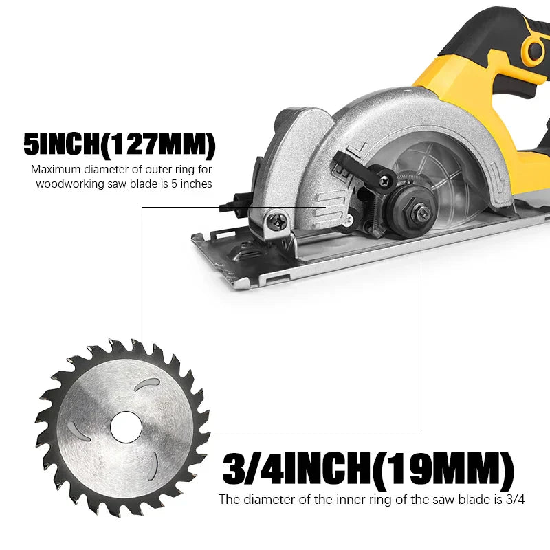 Powerful 5-inch Brushless Cordless Circular Saw Dewalt Power Compatible 20V