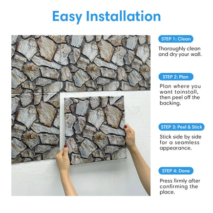 3D Faux Stone Self-Adhesive Wall Panels 10-20 Pack 9.7sqft Grey