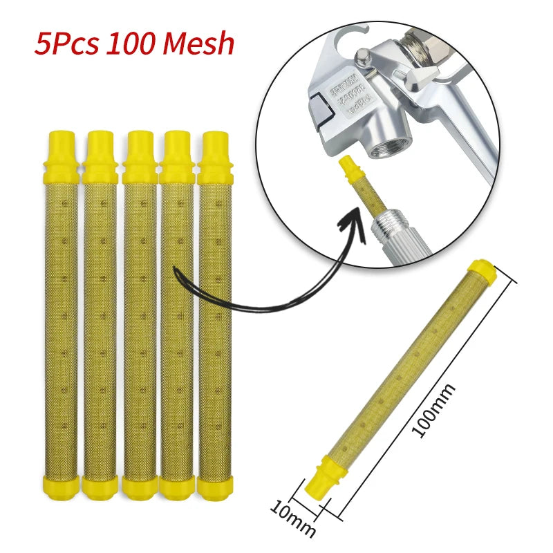 Yellow 100 mesh filters – Airless Spray Gun Filters 30–200 Mesh, 5-Pack