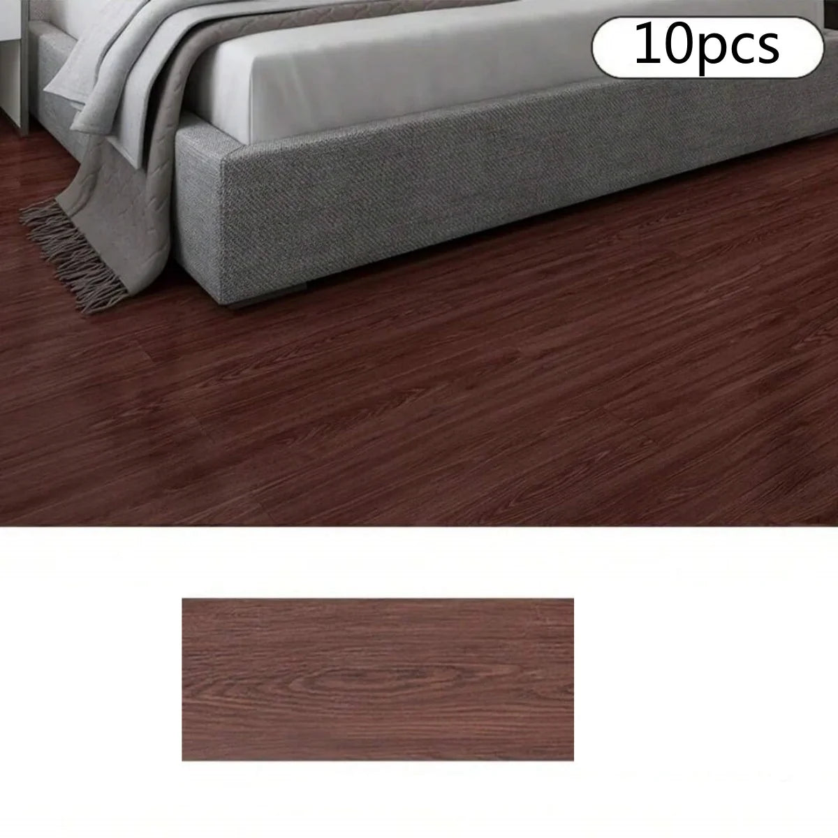 10-Pack Self-Adhesive PVC Floor Stickers 15.75x5.98in Wood Grain Waterproof
