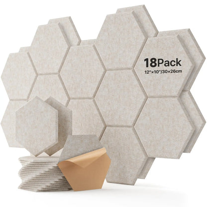 Self-Adhesive Hexagon Acoustic Foam Wall Panels 18-Pack Sound Insulation for Studio Office