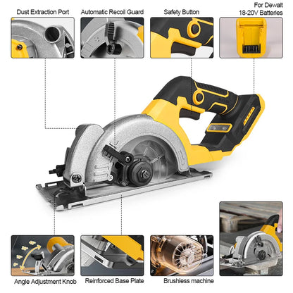 Powerful 5-inch Brushless Cordless Circular Saw Dewalt Power Compatible 20V