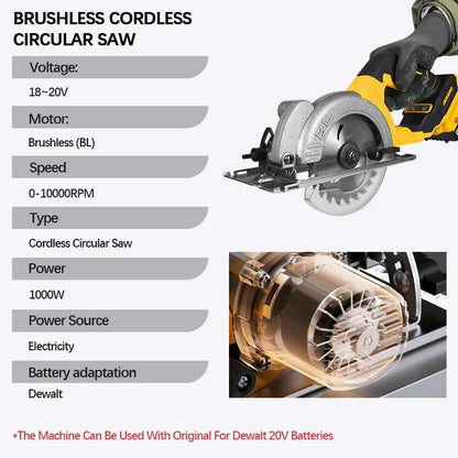 Powerful 5-inch Brushless Cordless Circular Saw Dewalt Power Compatible 20V