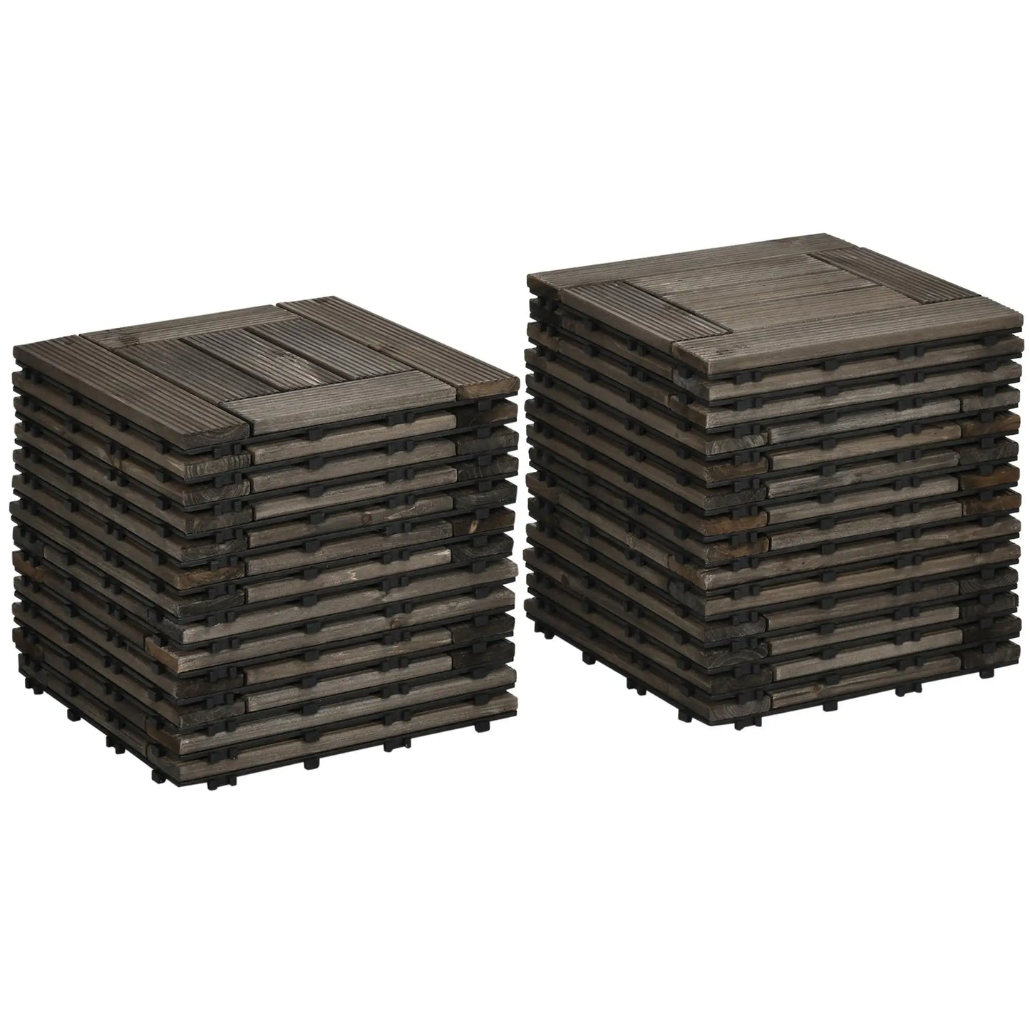 Interlocking Solid Wood Decking Tiles 27-Pack 30x30cm for Patio Balcony Hot Tub Charcoal Grey