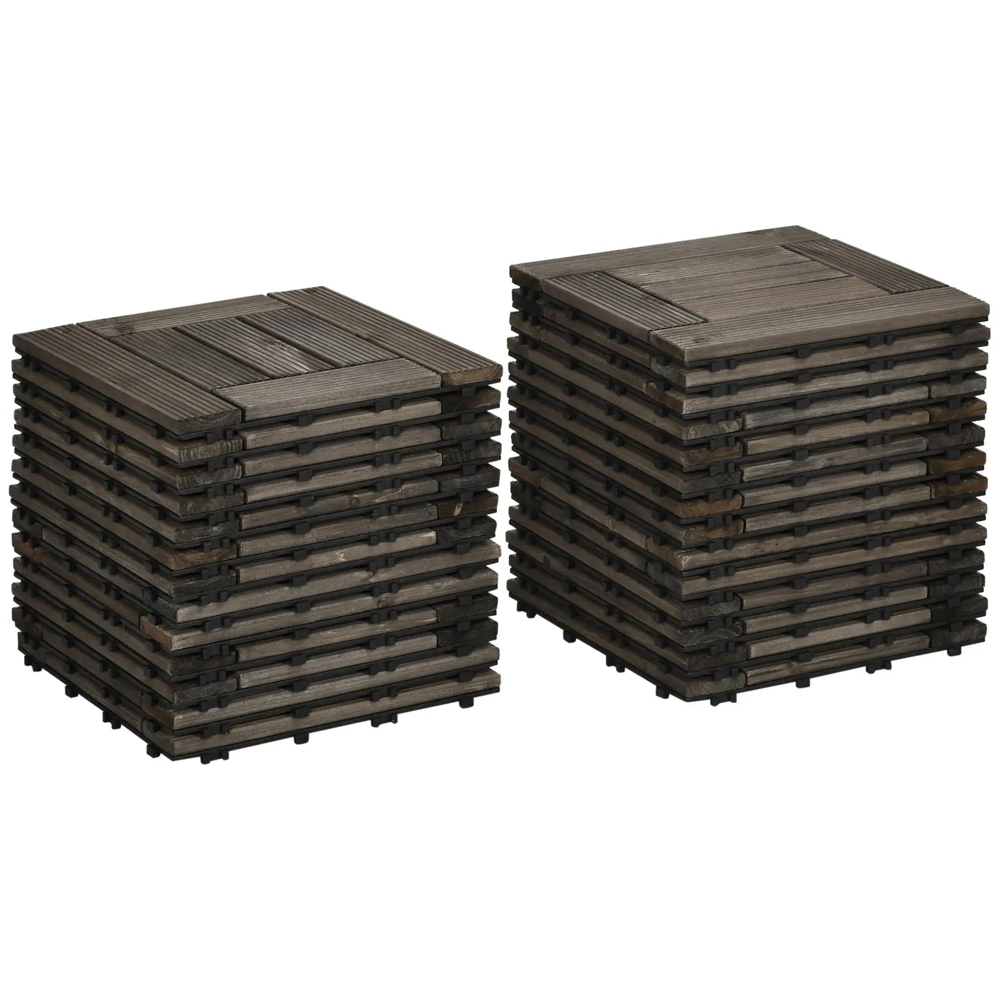 Interlocking Solid Wood Decking Tiles 27-Pack 30x30cm for Patio Balcony Hot Tub Charcoal Grey
