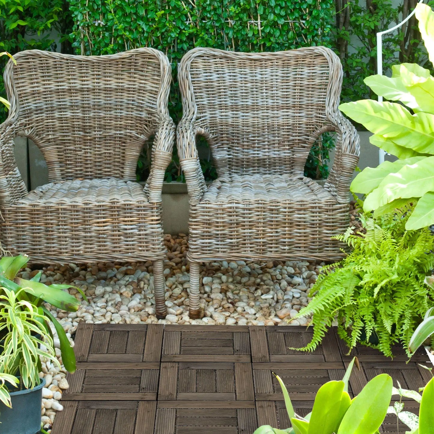 Interlocking Solid Wood Decking Tiles 27-Pack 30x30cm for Patio Balcony Hot Tub Charcoal Grey