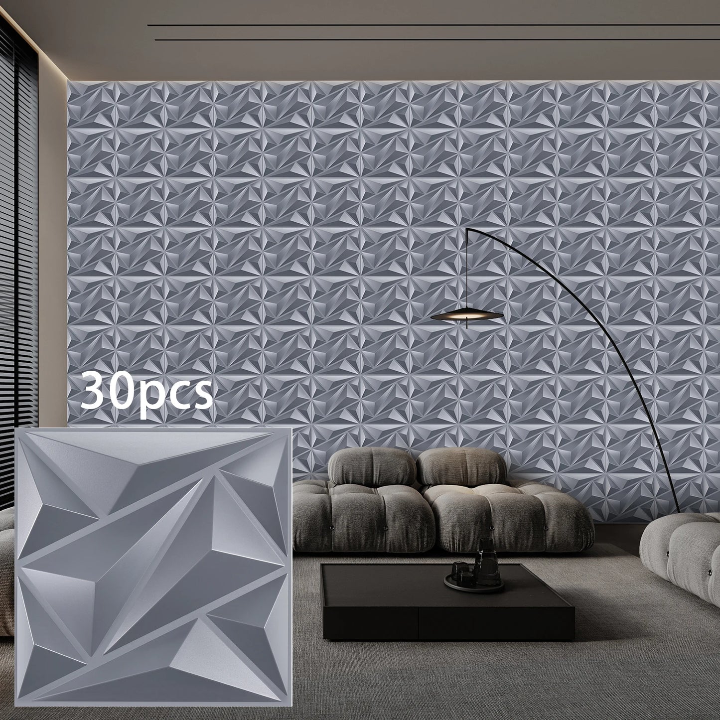 3D Geometric PVC Wall Panels 30-Pack 11.8x11.8in Modern Style Waterproof