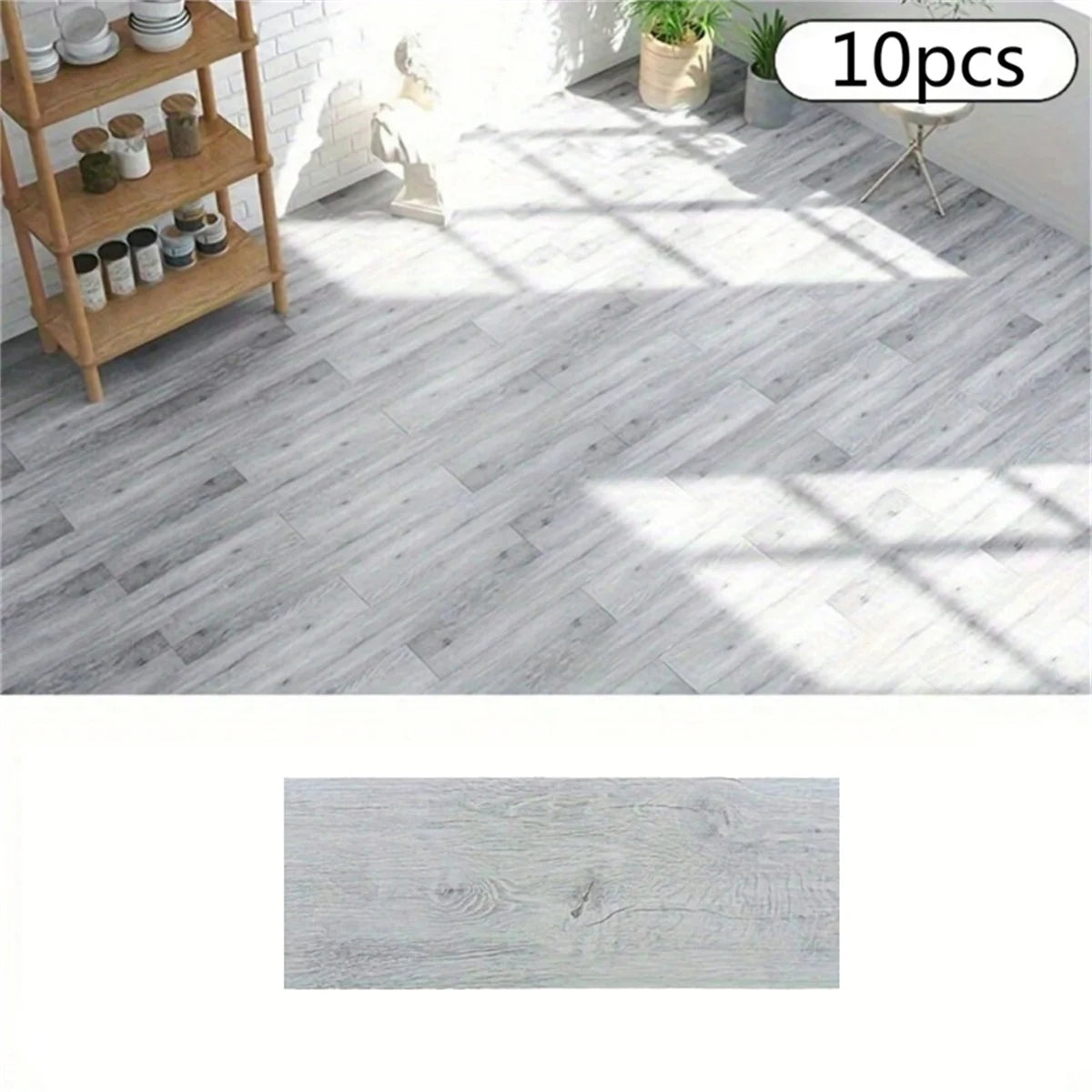 10-Pack Self-Adhesive PVC Floor Stickers 15.75x5.98in Wood Grain Waterproof