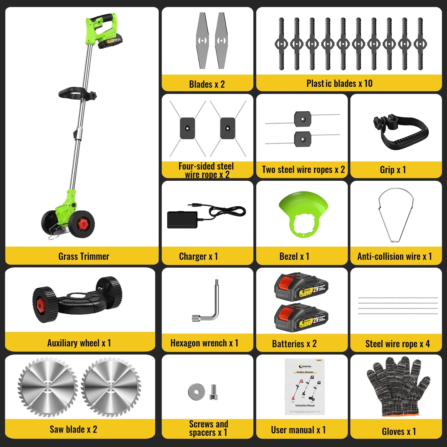 Cordless Grass Trimmer Adjustable Length Lawn Mower Wheels Handheld Brush Cutter Weed Eater for Makita 18V Battery Pin