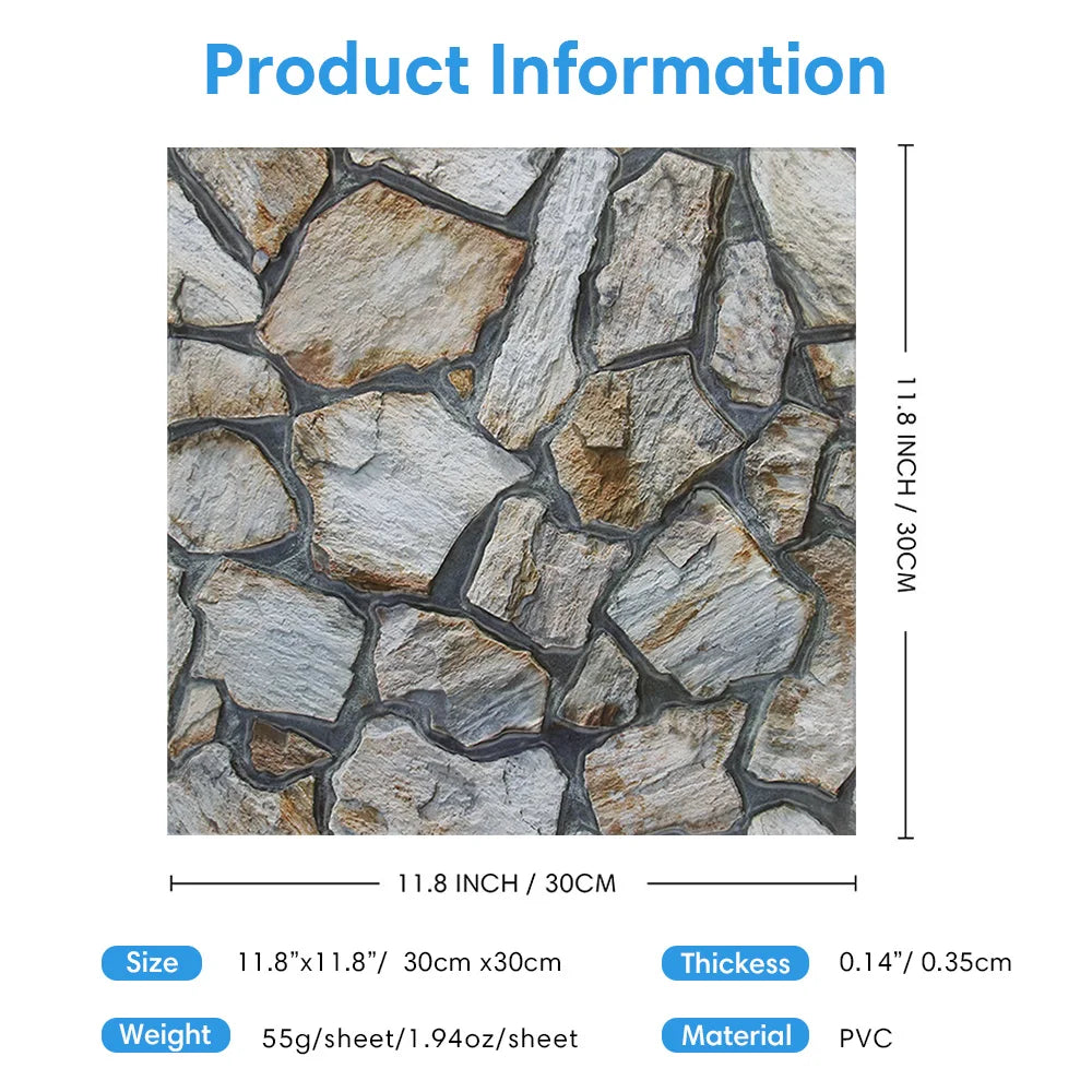 3D Faux Stone Self-Adhesive Wall Panels 10-20 Pack 9.7sqft Grey