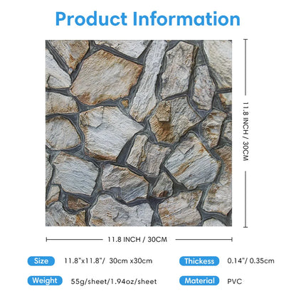 3D Faux Stone Self-Adhesive Wall Panels 10-20 Pack 9.7sqft Grey