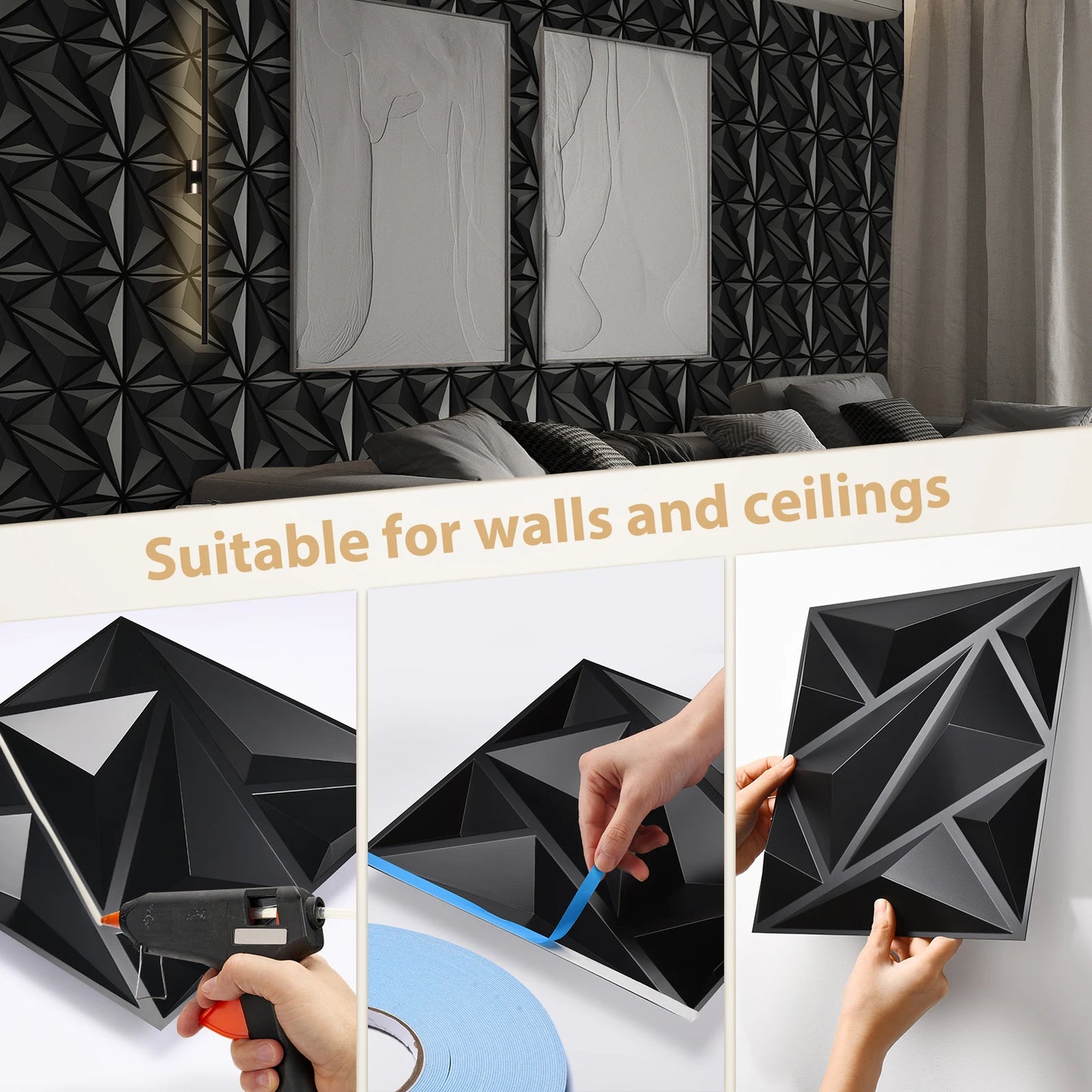 3D Geometric PVC Wall Panels 30-Pack 11.8x11.8in Modern Style Waterproof