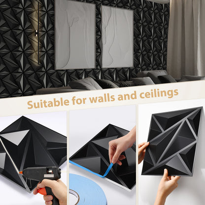 3D Geometric PVC Wall Panels 30-Pack 11.8x11.8in Modern Style Waterproof