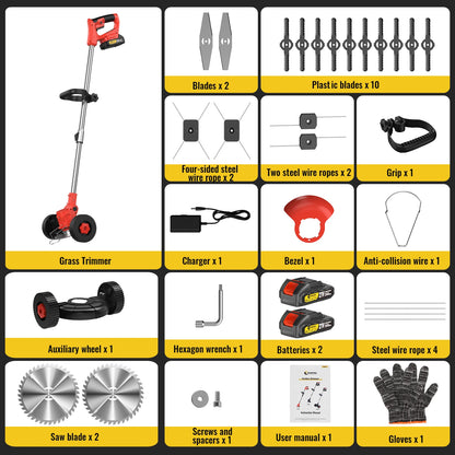 Cordless Grass Trimmer Adjustable Length Lawn Mower Wheels Handheld Brush Cutter Weed Eater for Makita 18V Battery Pin