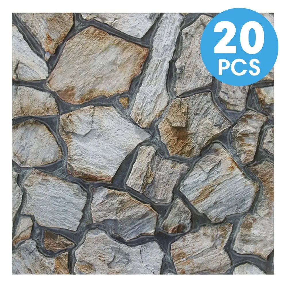3D Faux Stone Self-Adhesive Wall Panels 10-20 Pack 9.7sqft Grey