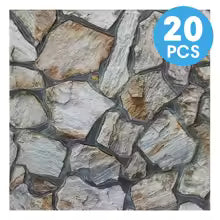 3D Faux Stone Self-Adhesive Wall Panels 10-20 Pack 9.7sqft Grey