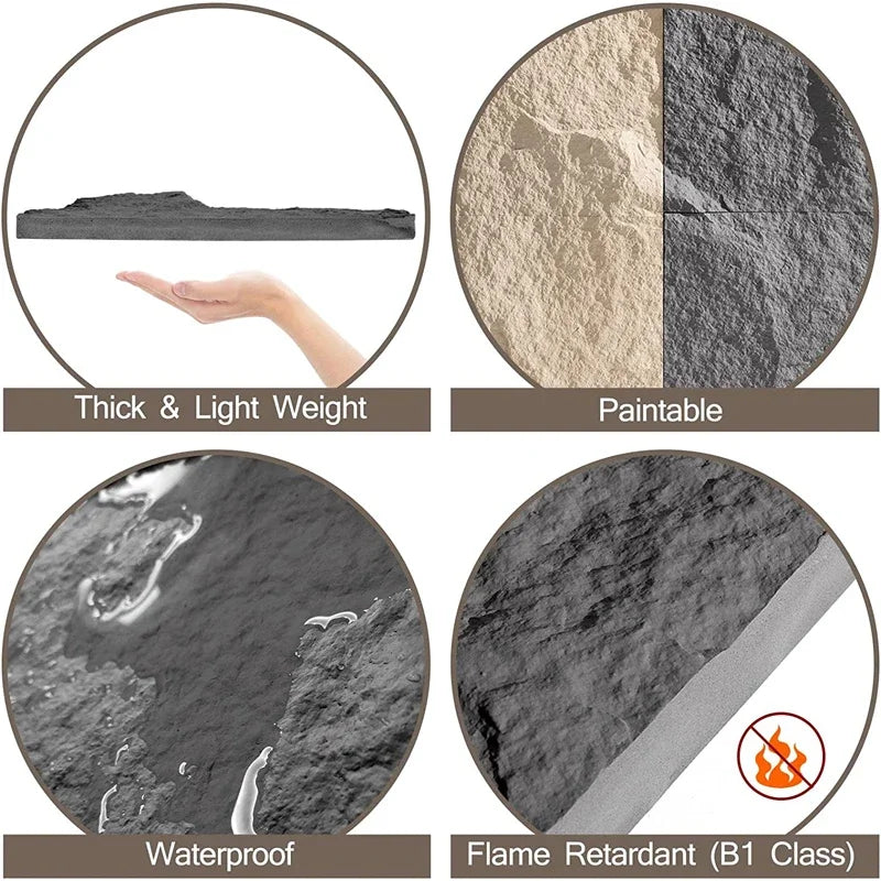 3D Stone Brick PVC Wall Panel Pack of 4 11.8x11.8in Modern Style