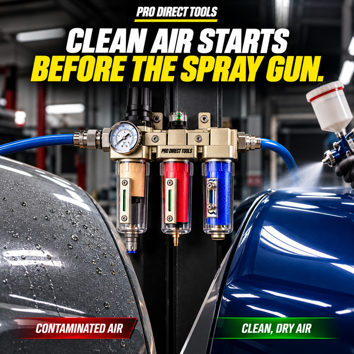 Filter fitted before a spray gun – AirPure 3 Three-Stage Compressed Air Filter & Dryer