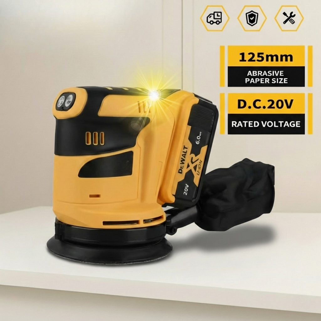 Cordless orbital sander, 125 mm pad – DeWalt-compatible
