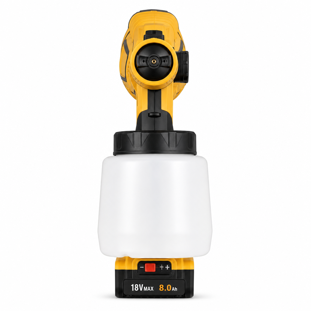 Sprayer with 1000 ml container and 18V battery, side view – DeWalt-compatible