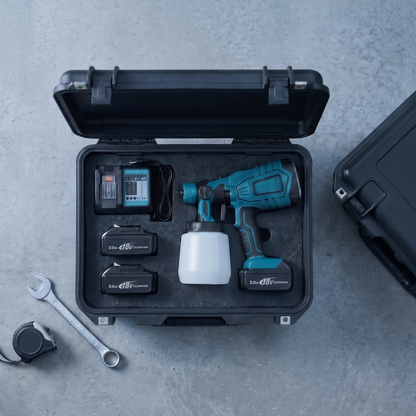 Hard case with a paint sprayer and batteries in foam – Waterproof Hard Tool Case with Pre-Cut Foam