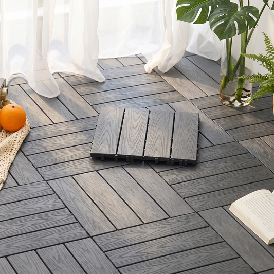 Anti-Corrosion Plastic Balcony Flooring 11.81x11.81in Waterproof DIY Interlocking Deck Tiles