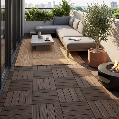 Interlocking Solid Wood Decking Tiles 27-Pack 30x30cm for Patio Balcony Hot Tub Charcoal Grey