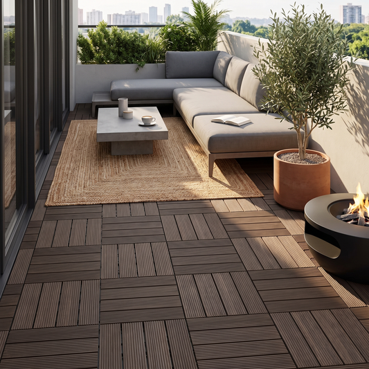 Interlocking Solid Wood Decking Tiles 27-Pack 30x30cm for Patio Balcony Hot Tub Charcoal Grey
