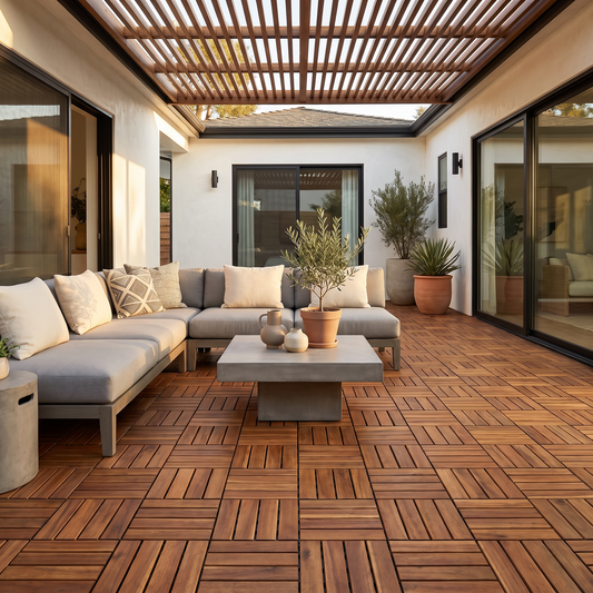 Interlocking Acacia Wood Decking Tiles 6-Pack 12x12in for Outdoor Patio Garden Floor
