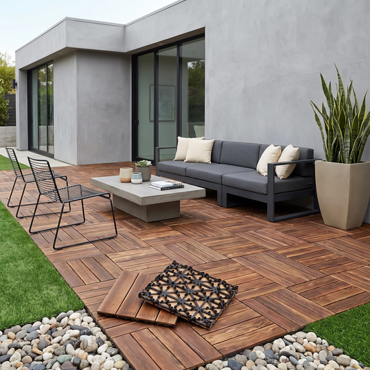 Carbonized Solid Wood Flooring Tiles for Outdoor Patio Balcony Garden
