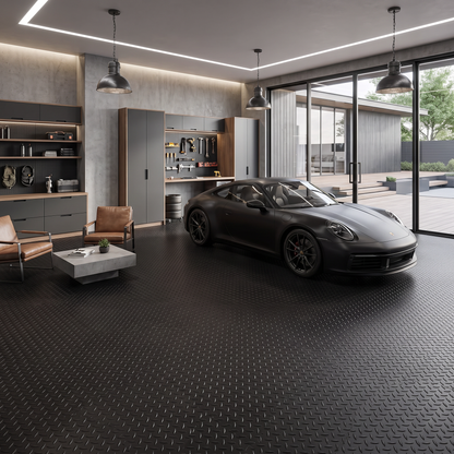 3mm Checker Rubber Flooring Mat Heavy Duty Diamond Pattern 78.7x19.7in Black