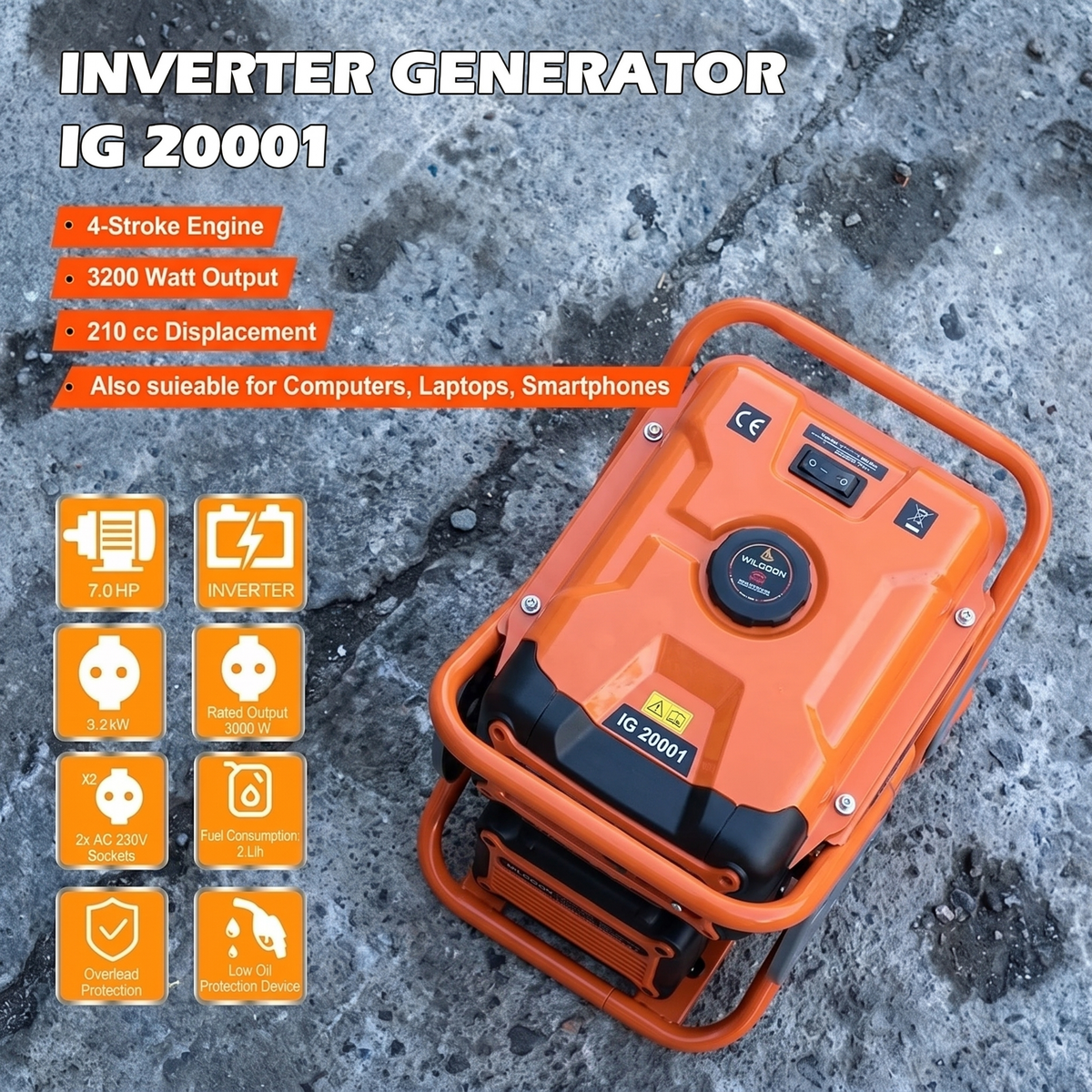 Generator outputs – 3200W Open-Frame Petrol Generator, 210cc