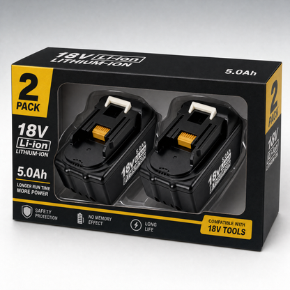 2 Pack 18V Makita Compatible Battery Replacement | BL1830 BL1840 6000mAh Li-ion Battery