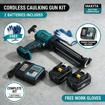 Makita-compatible caulking gun kit with 2 batteries, charger and gloves