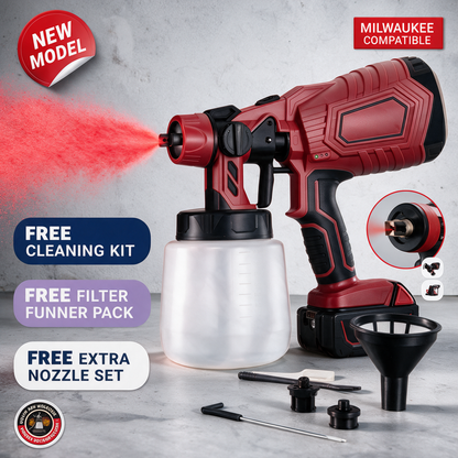 Milwaukee-compatible paint sprayer with cleaning kit and filter funnel