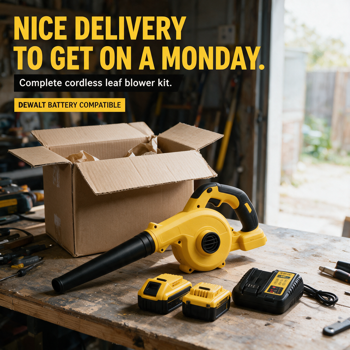 Blower kit unboxed – DeWalt-compatible