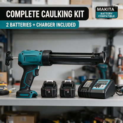 Complete caulking kit on a workbench – Makita-compatible