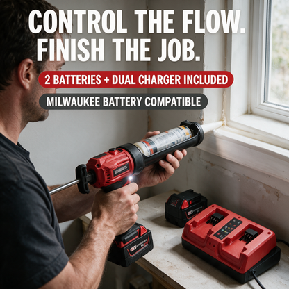 Applying sealant, battery and charger beside – Milwaukee-compatible