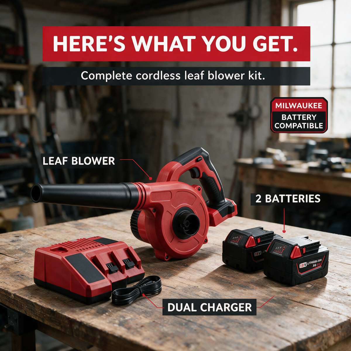 What you get in the blower kit – Milwaukee-compatible