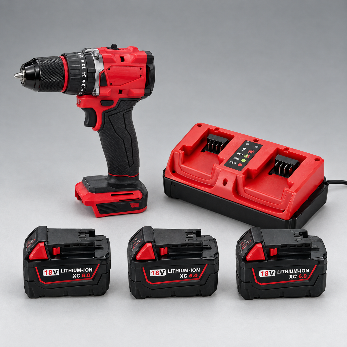 Drill driver with 3 batteries and dual charger – Milwaukee-compatible