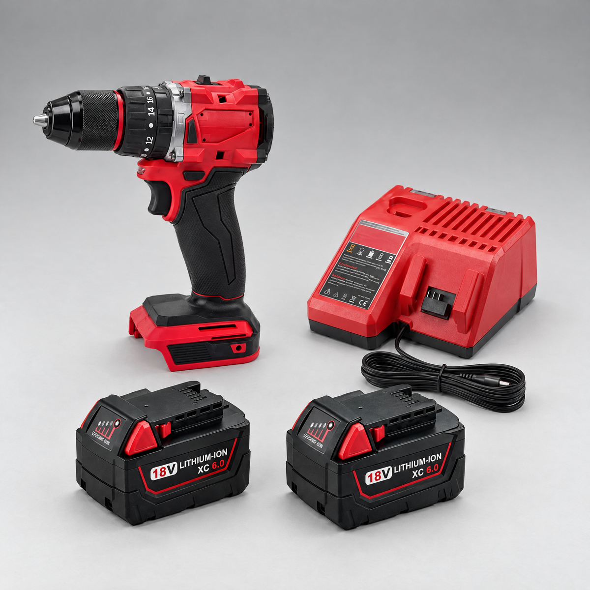 Drill driver with 2 batteries and charger – Milwaukee-compatible