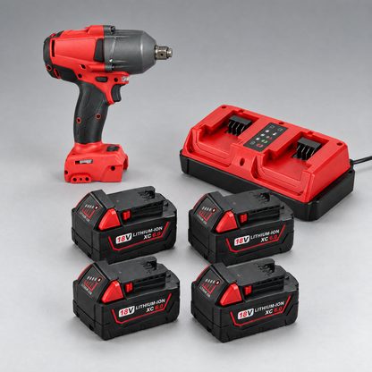 Impact wrench with 4 batteries and dual charger – Milwaukee-compatible