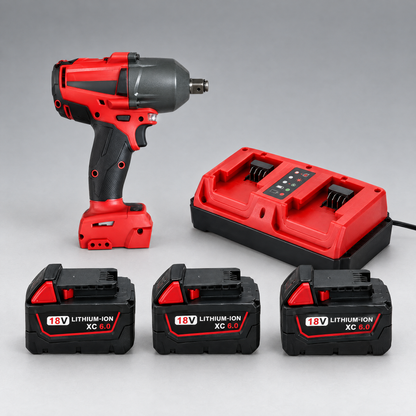 Impact wrench with 3 batteries and dual charger – Milwaukee-compatible