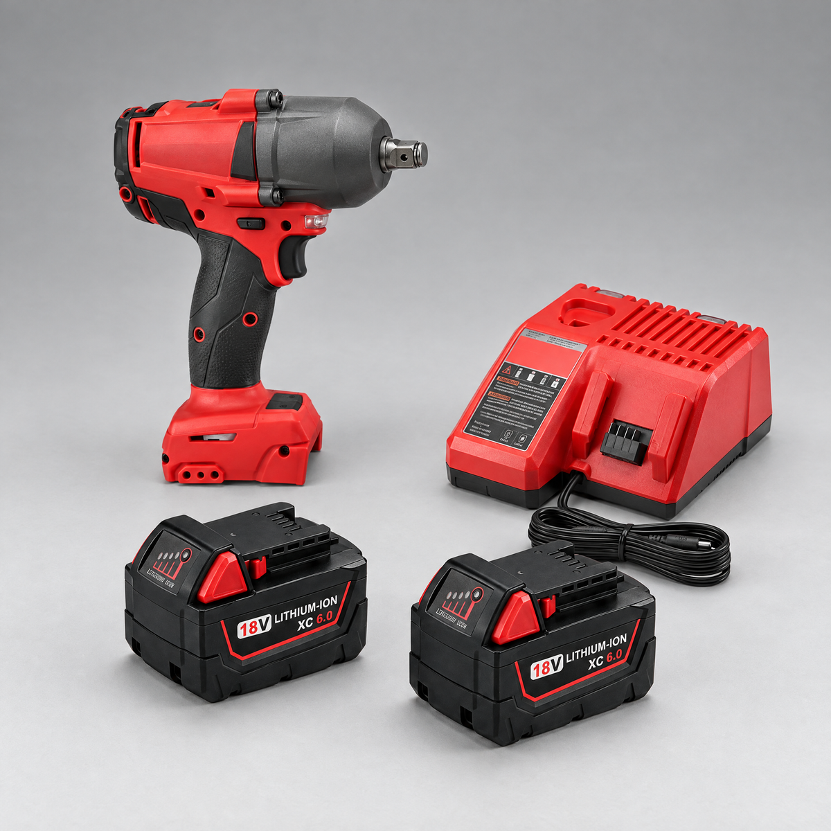 Impact wrench with 2 batteries and charger – Milwaukee-compatible