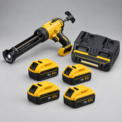 Caulking gun with 4 batteries and dual charger – DeWalt-compatible