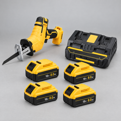 Cutting saw with 4 batteries and dual charger – DeWalt-compatible