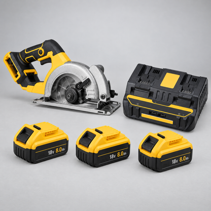 Circular saw with 3 batteries and dual charger – DeWalt-compatible