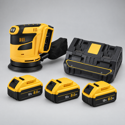 Orbital sander with 3 batteries and dual charger – DeWalt-compatible
