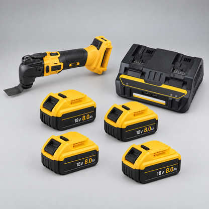 Multi-tool with 4 batteries and dual charger – DeWalt-compatible